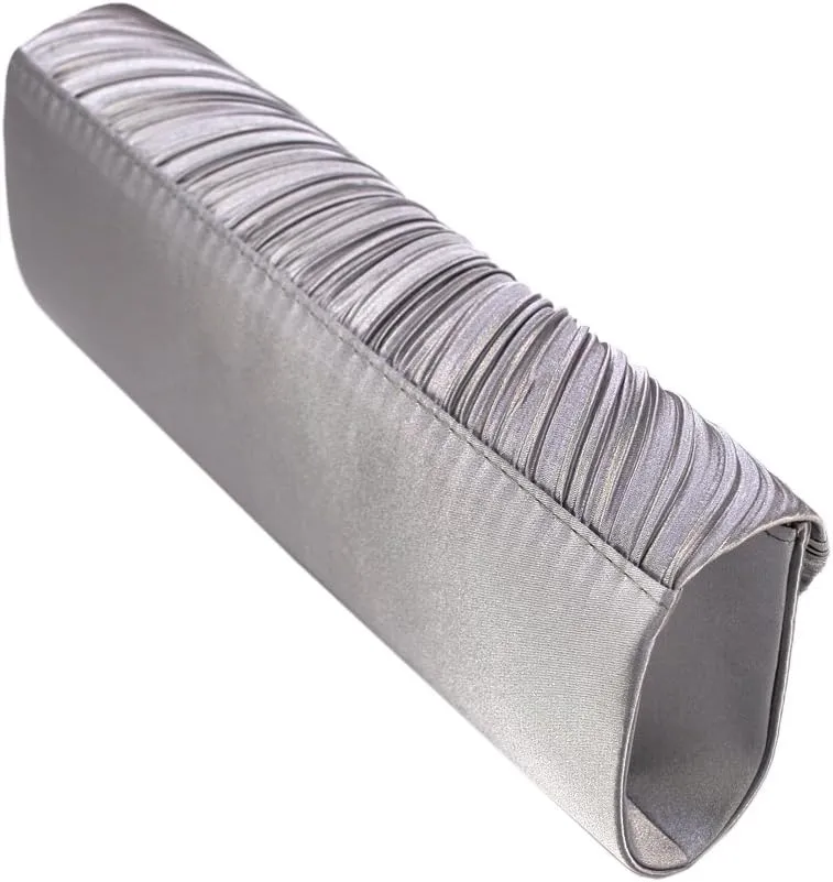 Elegant Pleated Satin Flap Crystal Clutch Evening Bag - Diff Colors Avail