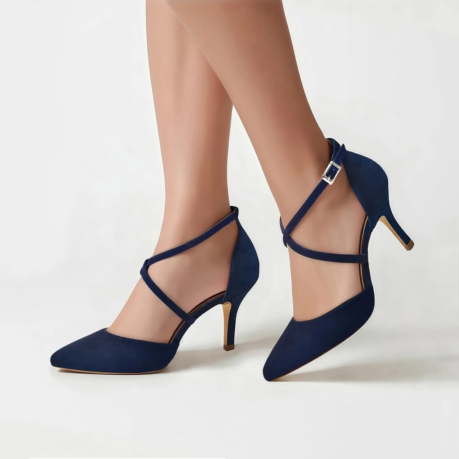 ELEGANTPARK Heels for Women Closed Toe Strappy Pointed High Heel Pumps Satin Pointy Wedding Evening Dress Shoes