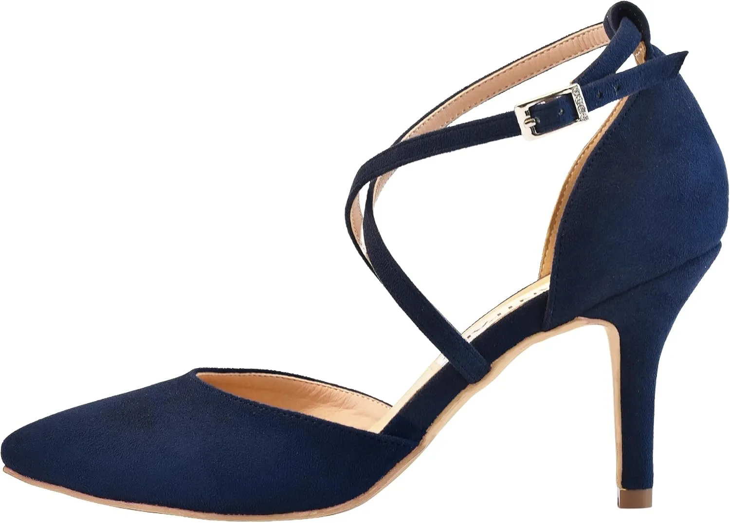 ELEGANTPARK Heels for Women Closed Toe Strappy Pointed High Heel Pumps Satin Pointy Wedding Evening Dress Shoes