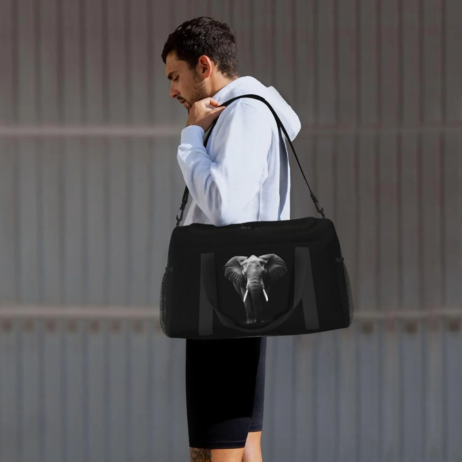 Elephant Black Travel Weekender Overnight Bags Foldable Hand Travel Bag Sport Gym Duffel Bag For Men Women