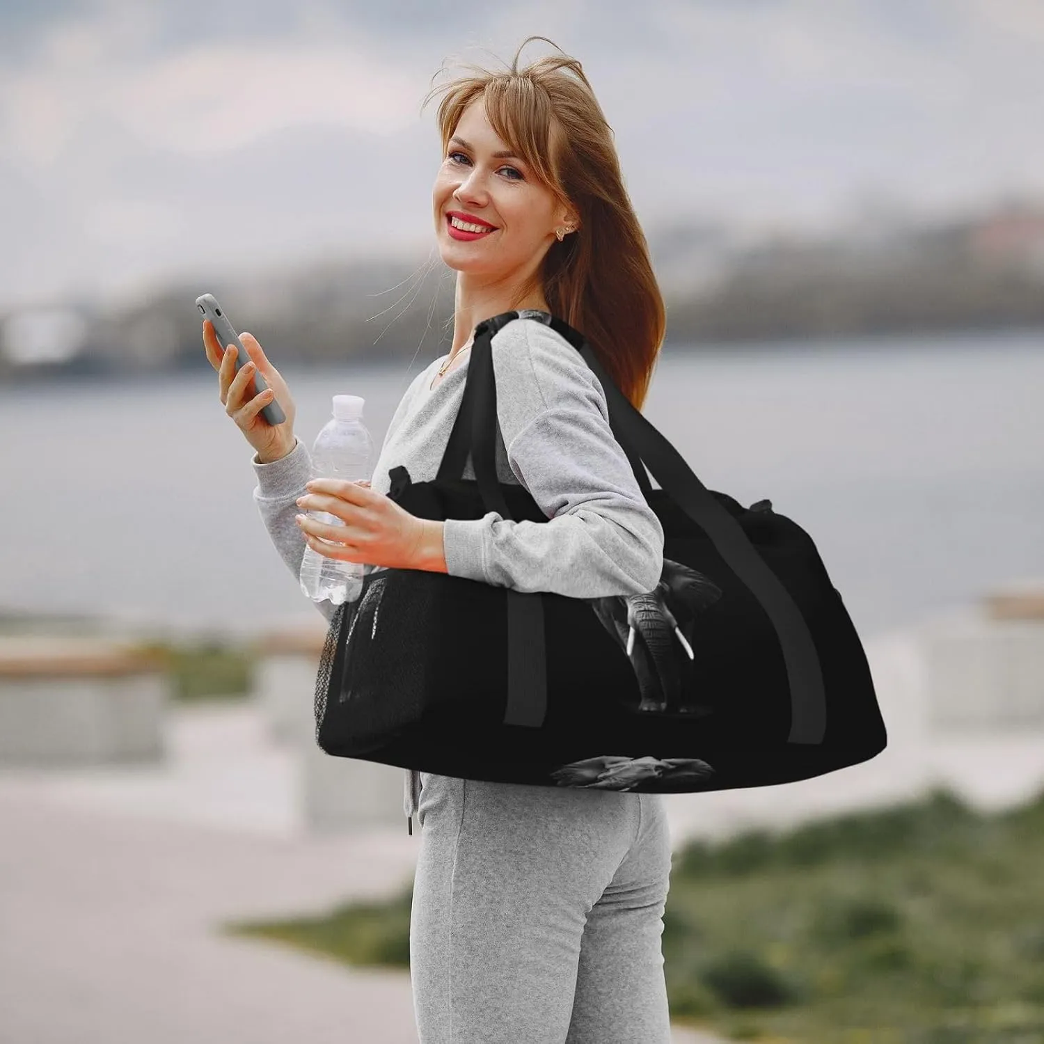Elephant Black Travel Weekender Overnight Bags Foldable Hand Travel Bag Sport Gym Duffel Bag For Men Women