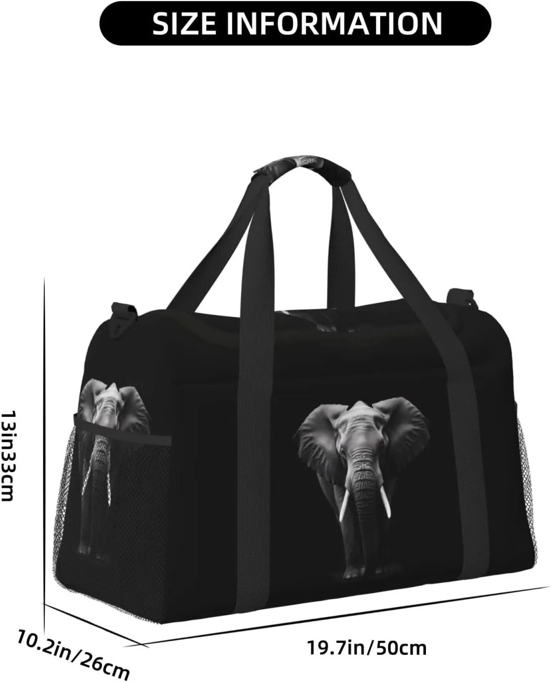 Elephant Black Travel Weekender Overnight Bags Foldable Hand Travel Bag Sport Gym Duffel Bag For Men Women