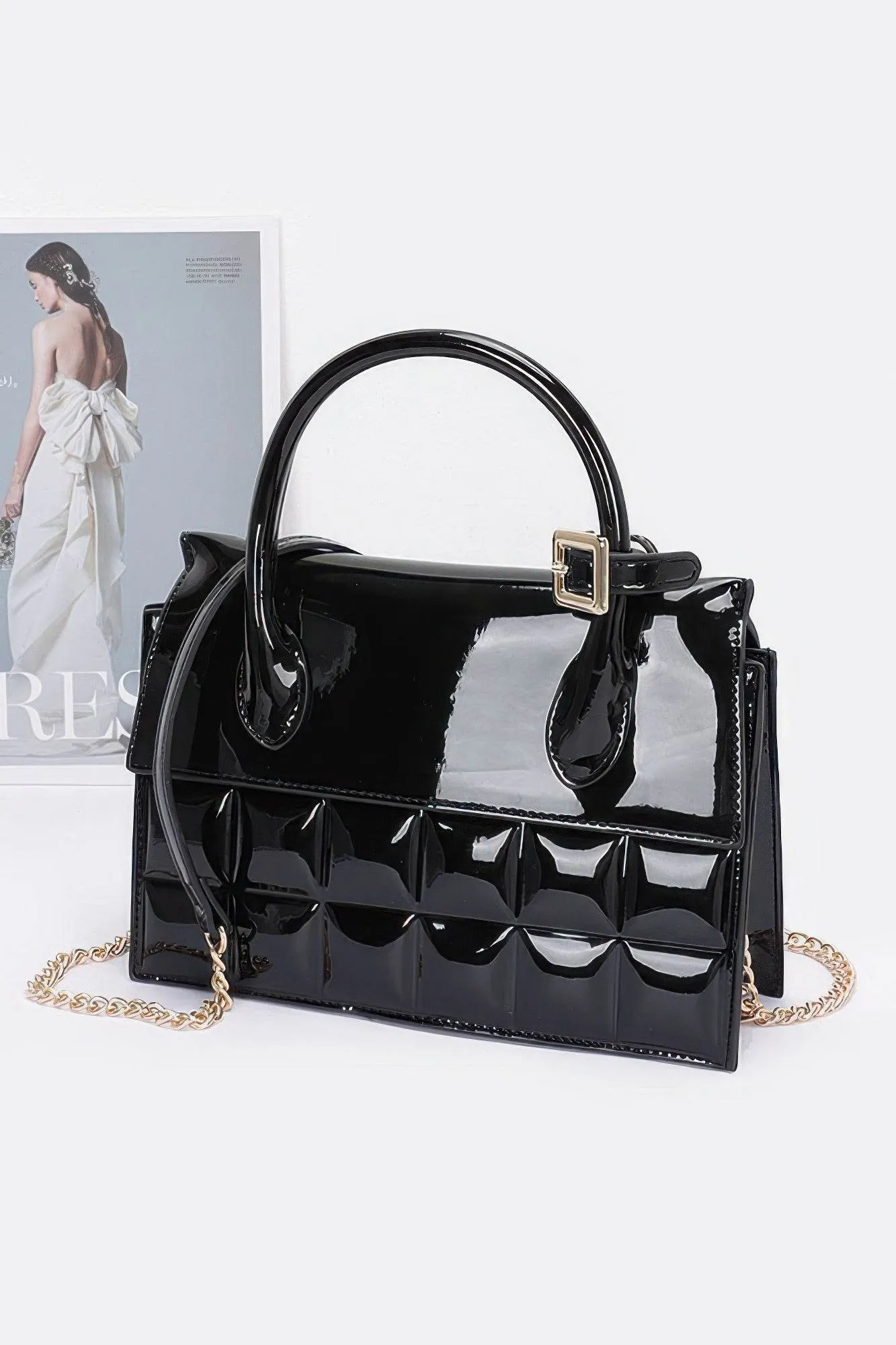 Embossed Enamel Top Handle Bag