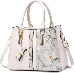 Embroidered Bags Large Capacity Handbag Fashion Shoulder Bags Shoulder Sling Bag (White, One Size)