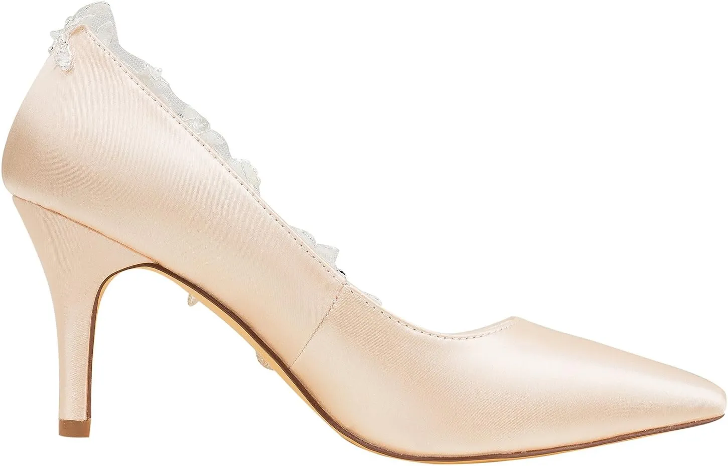 Emily Bridal Wedding Shoes Women's Silk Like Satin Stiletto Heel Pumps Stitching Lace Pearl