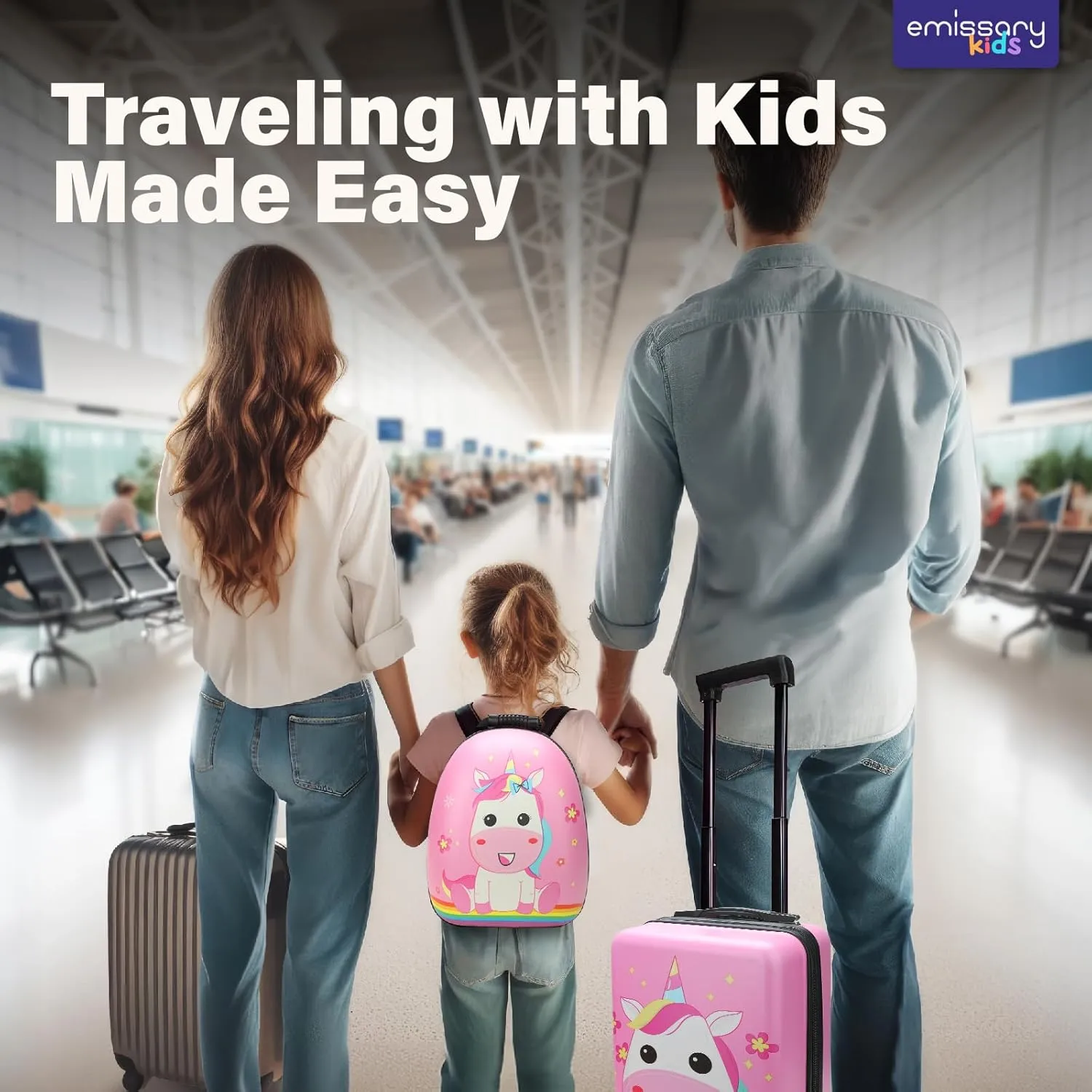 emissary 18” Unicorn Carry On Suitcase With Wheels For Kids Girls With 14” Backpack - Hard-Sided Rolling