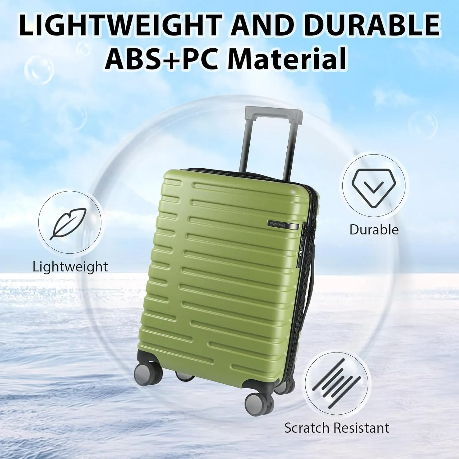 EMPSIGN Carry On Luggage with Spinner Wheels, Hard Shell Carry-On Suitcase 21x14x9 Airline Approved & Built-in TSA Lock, Durable Travel Rolling Suitcase, Carry-On 20-Inch, Green
