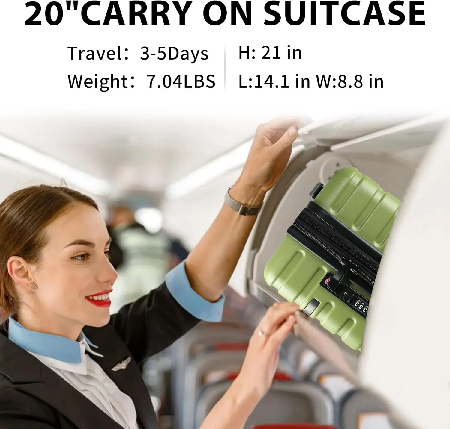 EMPSIGN Carry On Luggage with Spinner Wheels, Hard Shell Carry-On Suitcase 21x14x9 Airline Approved & Built-in TSA Lock, Durable Travel Rolling Suitcase, Carry-On 20-Inch, Green