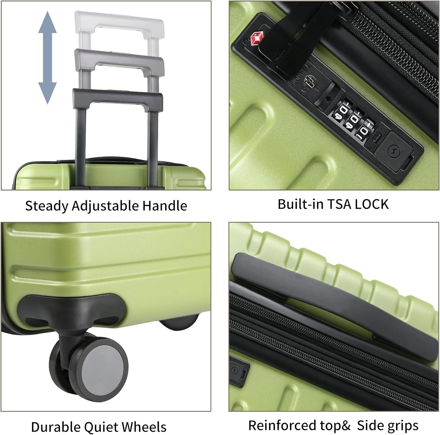 EMPSIGN Carry On Luggage with Spinner Wheels, Hard Shell Carry-On Suitcase 21x14x9 Airline Approved & Built-in TSA Lock, Durable Travel Rolling Suitcase, Carry-On 20-Inch, Green