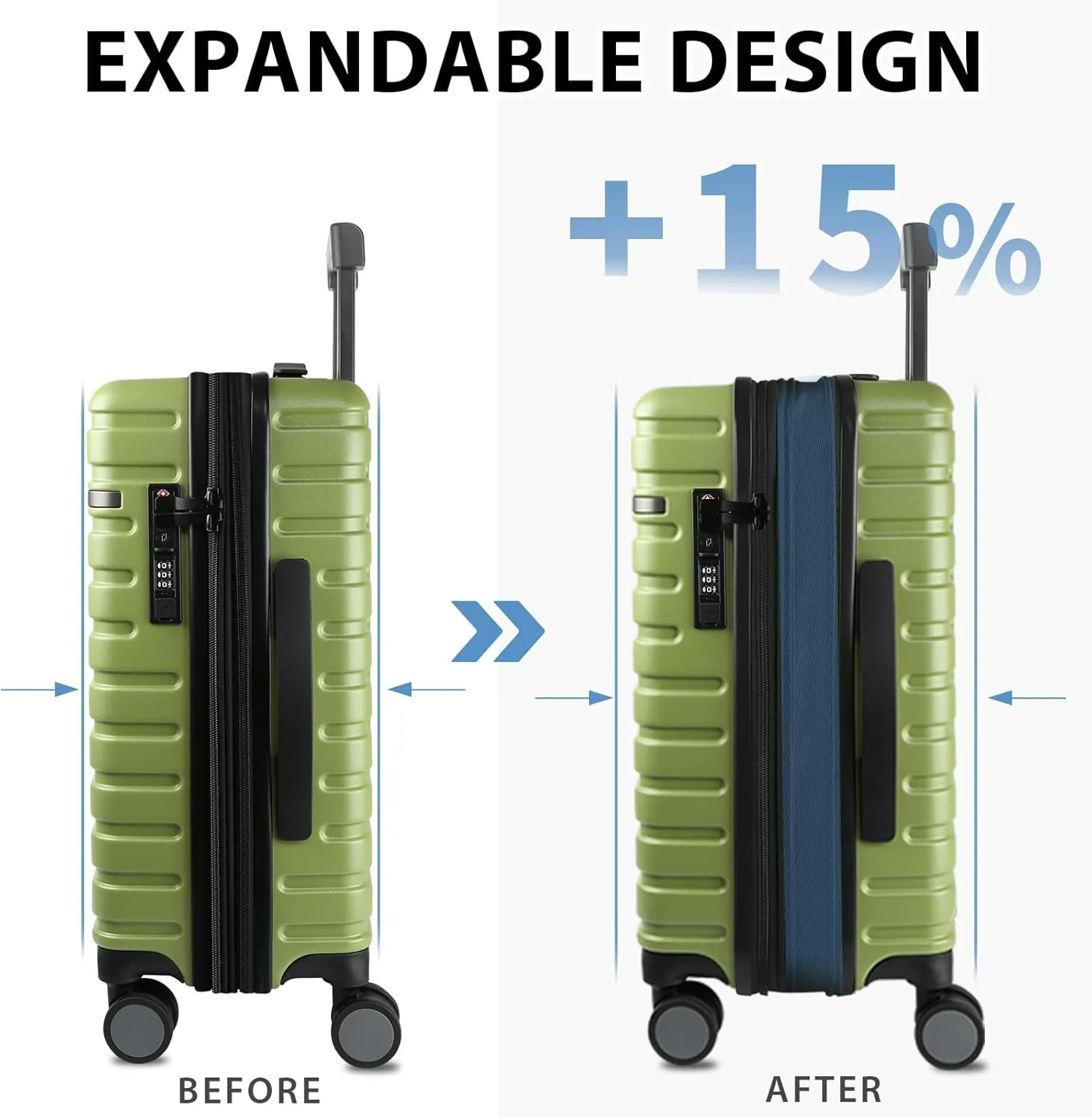 EMPSIGN Carry On Luggage with Spinner Wheels, Hard Shell Carry-On Suitcase 21x14x9 Airline Approved & Built-in TSA Lock, Durable Travel Rolling Suitcase, Carry-On 20-Inch, Green