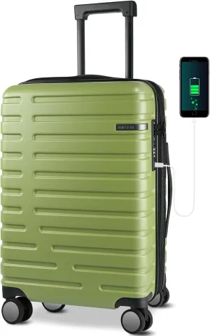 EMPSIGN Carry On Luggage with Spinner Wheels, Hard Shell Carry-On Suitcase 21x14x9 Airline Approved & Built-in TSA Lock, Durable Travel Rolling Suitcase, Carry-On 20-Inch, Green