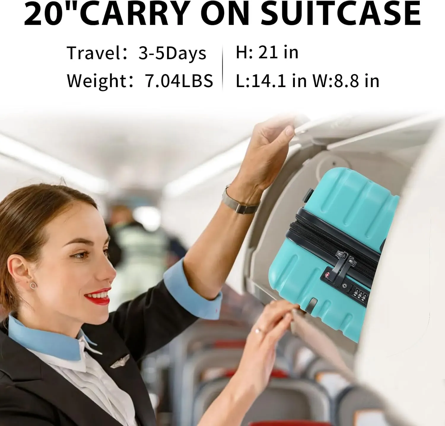 EMPSIGN Carry On Luggage with Spinner Wheels, Hard Shell Carry-On Suitcase 21x14x9 Airline Approved & Built-in TSA Lock, Durable Travel Rolling Suitcase, Carry-On 20-Inch, Lake Blue