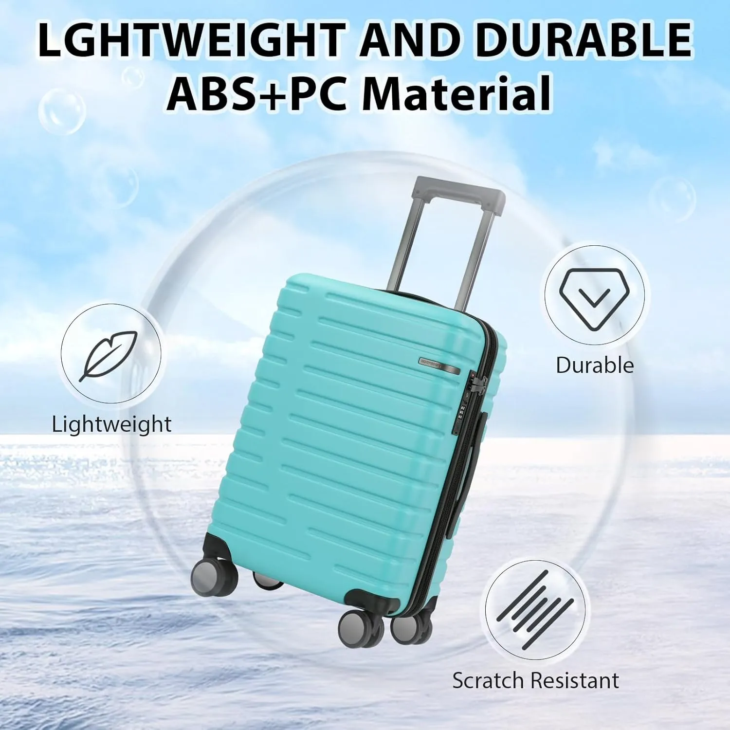 EMPSIGN Carry On Luggage with Spinner Wheels, Hard Shell Carry-On Suitcase 21x14x9 Airline Approved & Built-in TSA Lock, Durable Travel Rolling Suitcase, Carry-On 20-Inch, Lake Blue