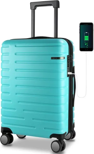 EMPSIGN Carry On Luggage with Spinner Wheels, Hard Shell Carry-On Suitcase 21x14x9 Airline Approved & Built-in TSA Lock, Durable Travel Rolling Suitcase, Carry-On 20-Inch, Lake Blue