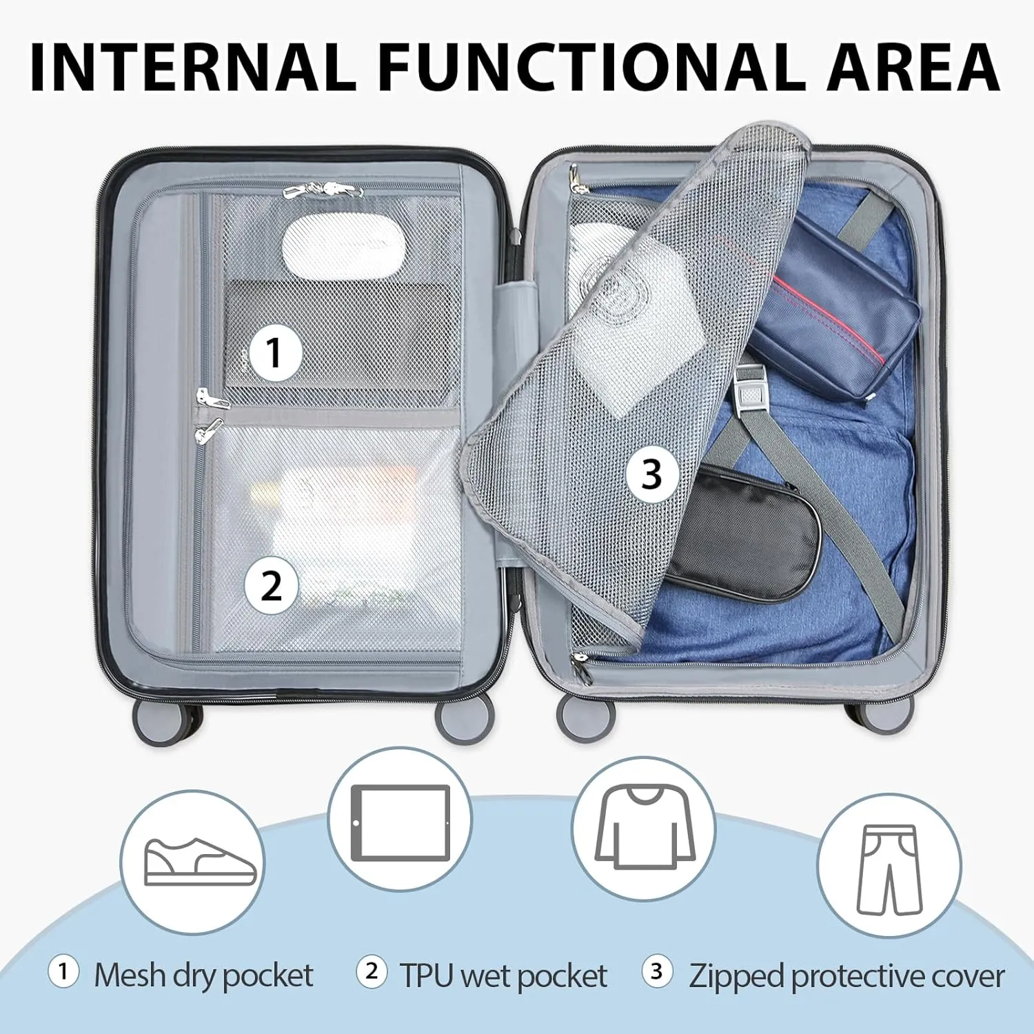 EMPSIGN Carry On Luggage with Spinner Wheels, Hard Shell Carry-On Suitcase 21x14x9 Airline Approved & Built-in TSA Lock, Durable Travel Rolling Suitcase, Carry-On 20-Inch, Lake Blue