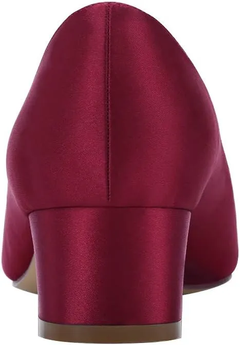 ERIJUNOR Women Comfort Chunky Heel Pointed Toe Rhinestone Wedding Evening Satin Shoes for Bride