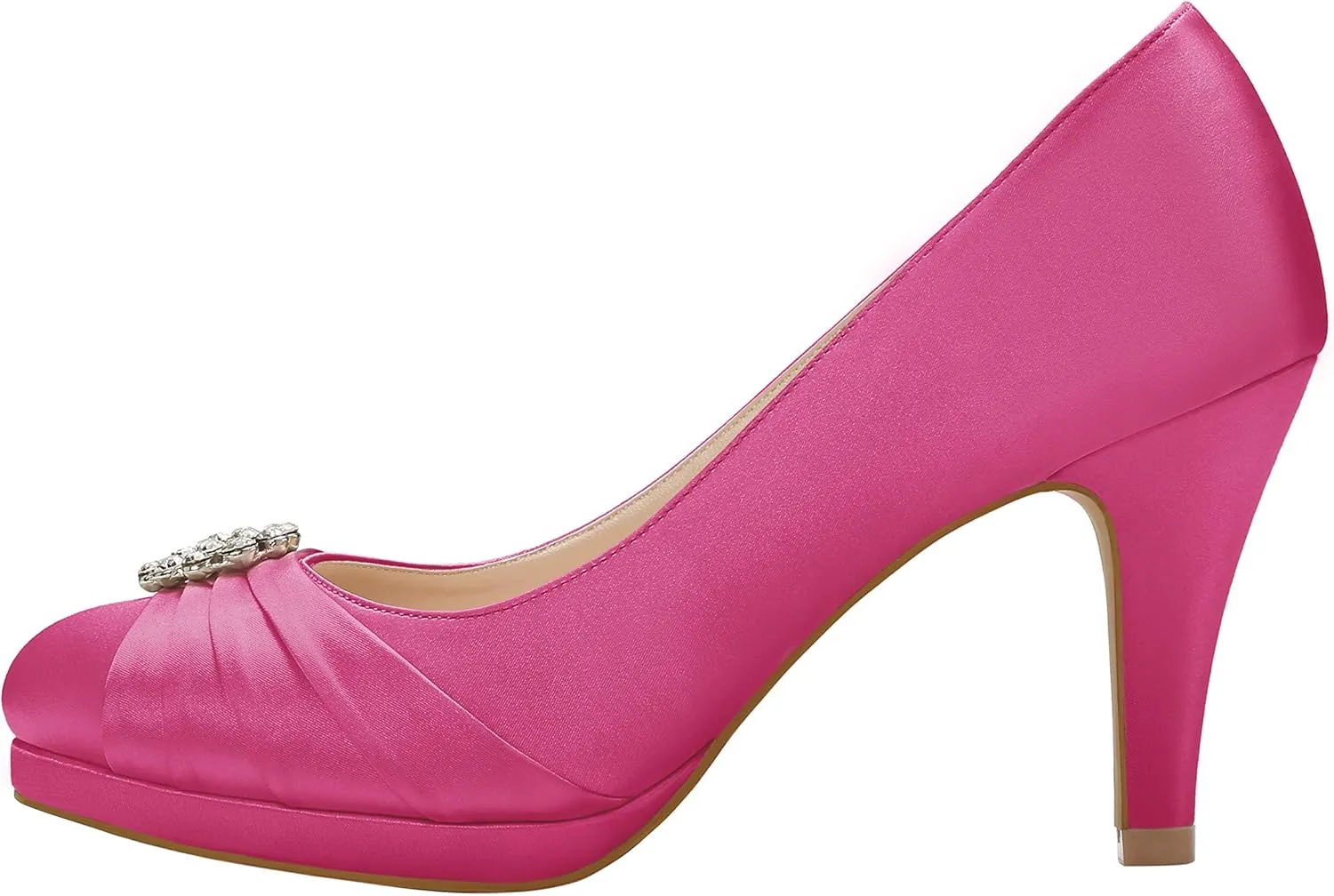 ERIJUNOR Women Comfort Mid Heel Pumps Closed-Toe Satin Wedding Evening Party Dress Shoes