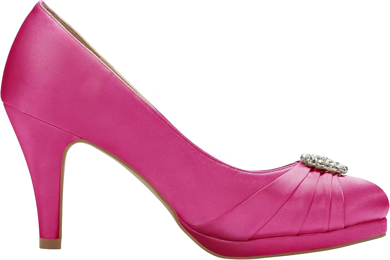 ERIJUNOR Women Comfort Mid Heel Pumps Closed-Toe Satin Wedding Evening Party Dress Shoes