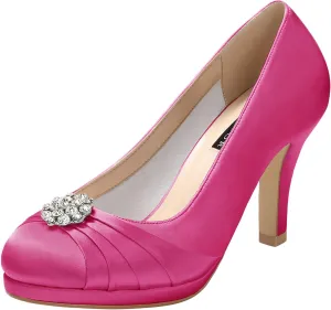 ERIJUNOR Women Comfort Mid Heel Pumps Closed-Toe Satin Wedding Evening Party Dress Shoes