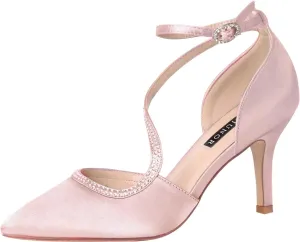 ERIJUNOR Women Comfortable Mid Heel Ankle Strappy Dress Pumps Pointed Toe Satin Wedding Evening Party Shoes
