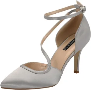 ERIJUNOR Women Comfortable Mid Heel Ankle Strappy Dress Pumps Pointed Toe Satin Wedding Evening Party Shoes