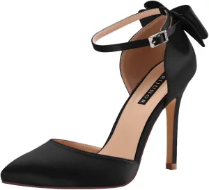 ERIJUNOR Women High Heel Bow Ankle Strap Evening Party Dance Wedding Satin Shoes