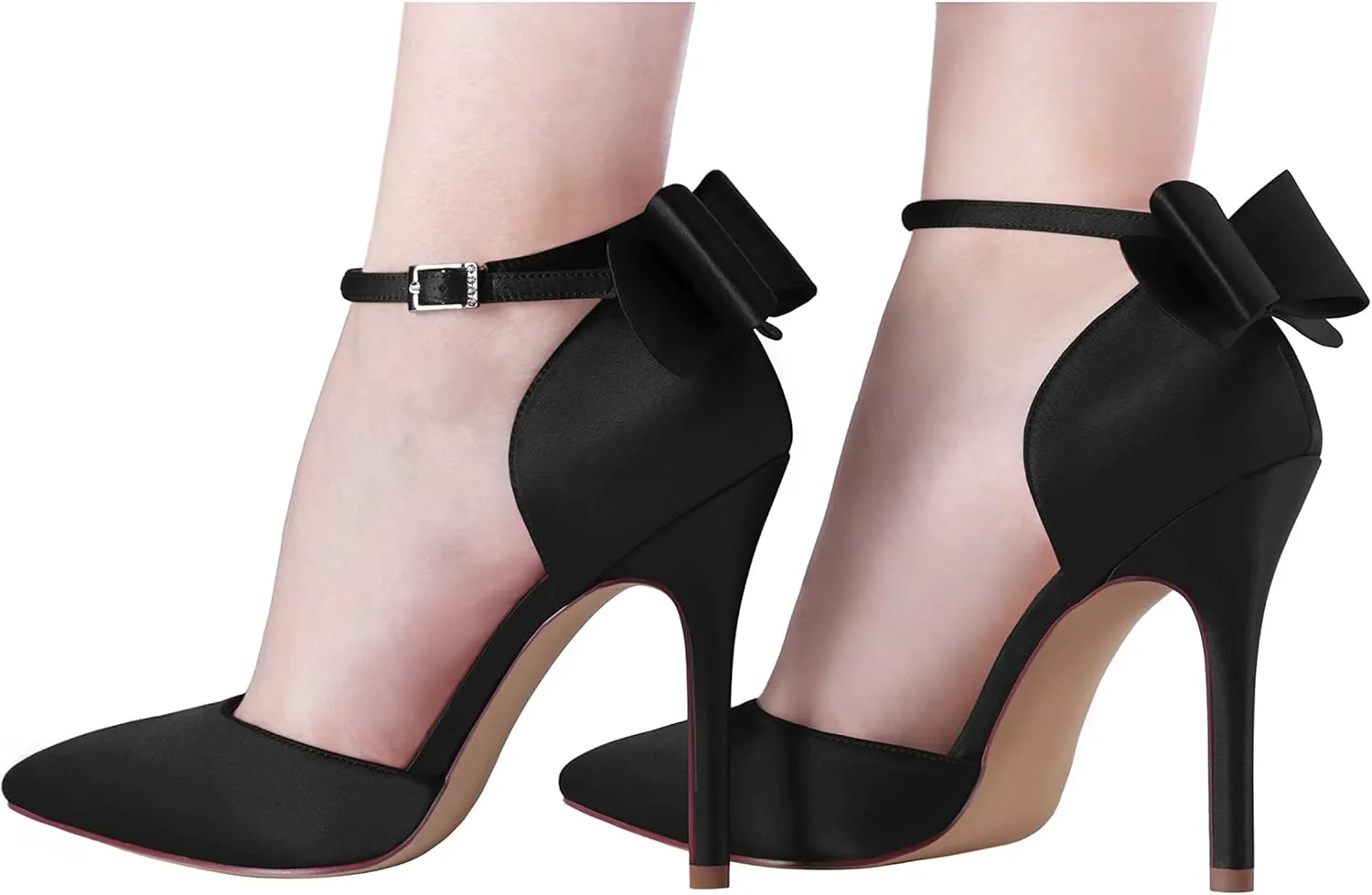 ERIJUNOR Women High Heel Bow Ankle Strap Evening Party Dance Wedding Satin Shoes