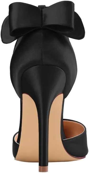 ERIJUNOR Women High Heel Bow Ankle Strap Evening Party Dance Wedding Satin Shoes
