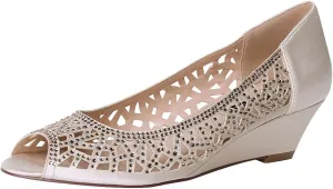 ERIJUNOR Women Peep Toe Pumps Middel Heel Wedges Sparkle Rhinestone Wedding Bridal Shoes