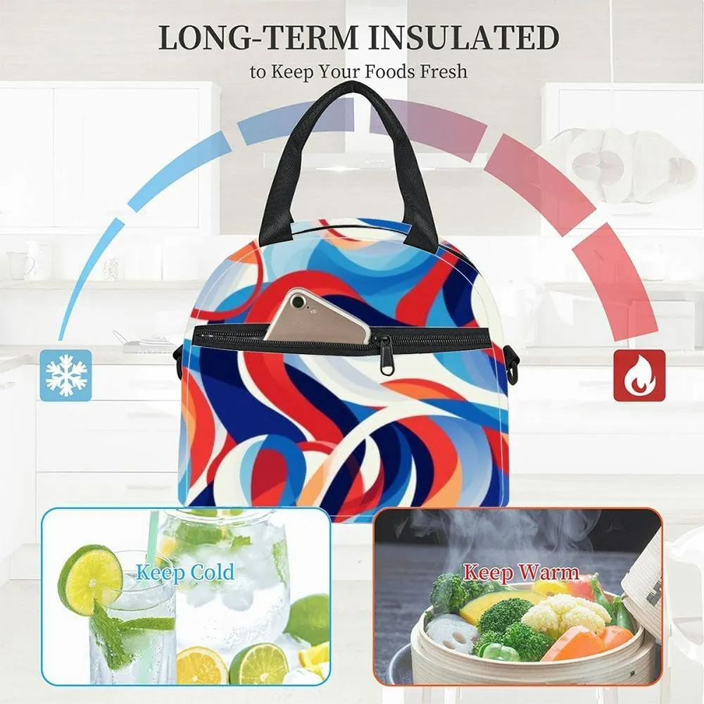 Essence Patterns Insulated Adult Lunch Bag with Shoulder Strap for Women Lightweight Reusable Portable Freezable Lunch Tote Bag for Work Picnic