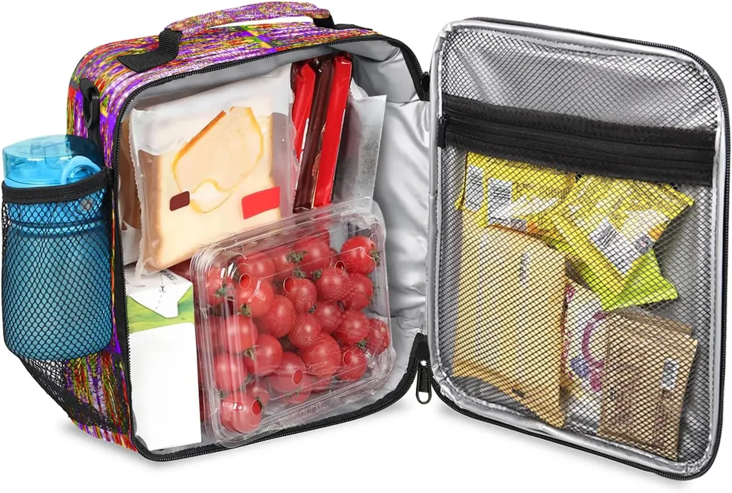 Ethnic Ceramic Tile Pattern Lunch Box Reusable Insulated Lunch Bag with Shoulder Strap Lunch Tote Bag for Teens Students Portable Large Capacity Women Men Work Picnic Camping