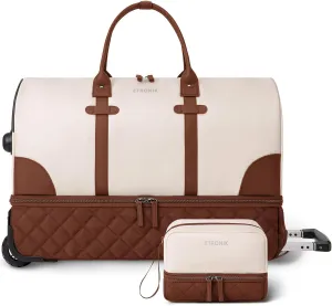 ETRONIK Rolling Duffle Bag with Wheels, 21 Inch Flight Approved Duffle for Travel with Toiletry Bag, Carry on Luggage Travel Bags for Women with Shoe Compartment, Brown