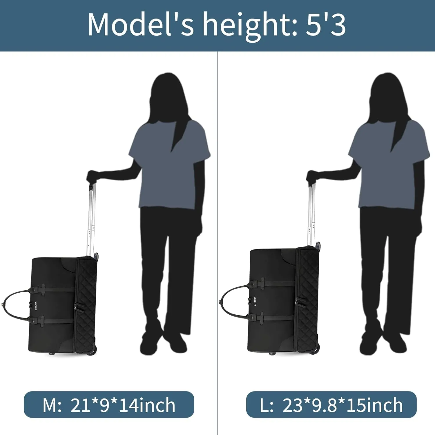 ETRONIK Rolling Duffle with Wheels, 23 Inch Large Carry on Luggage for Women with Shoe Compartment, Duffle Bag for Travel with Toiletry Bag, Black