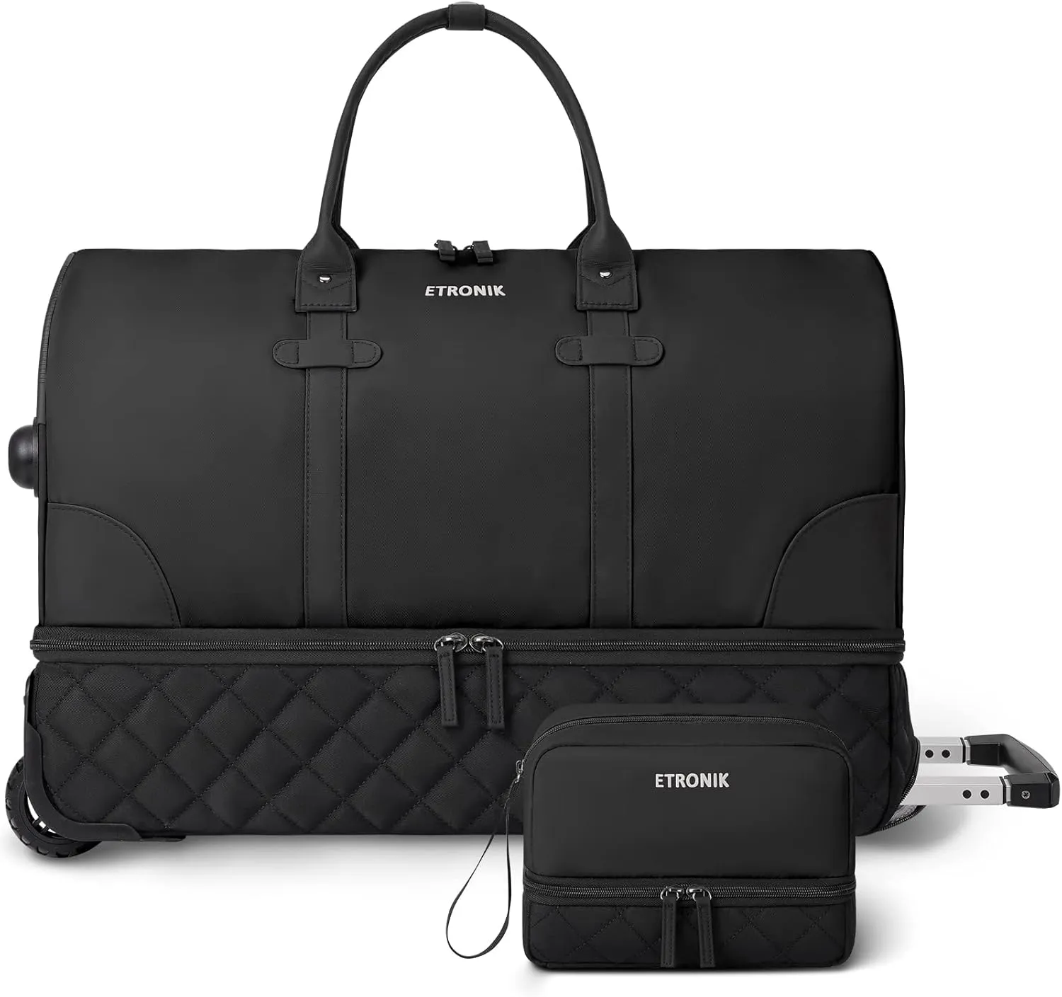 ETRONIK Rolling Duffle with Wheels, 23 Inch Large Carry on Luggage for Women with Shoe Compartment, Duffle Bag for Travel with Toiletry Bag, Black