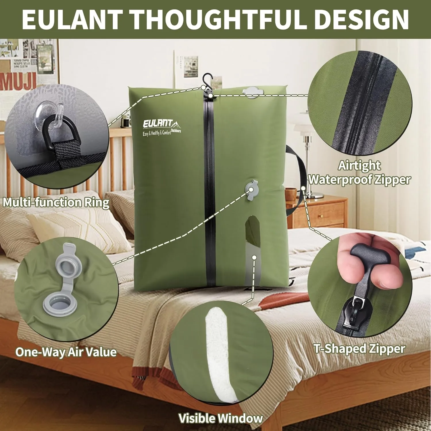 EULANT Reusable Vacuum Bags for Travel,Waterproof Professional IP67 Zipper Reusable Vacuum Compression Bags,Space Saver Bags for Suitcases Backpack(No Pump)