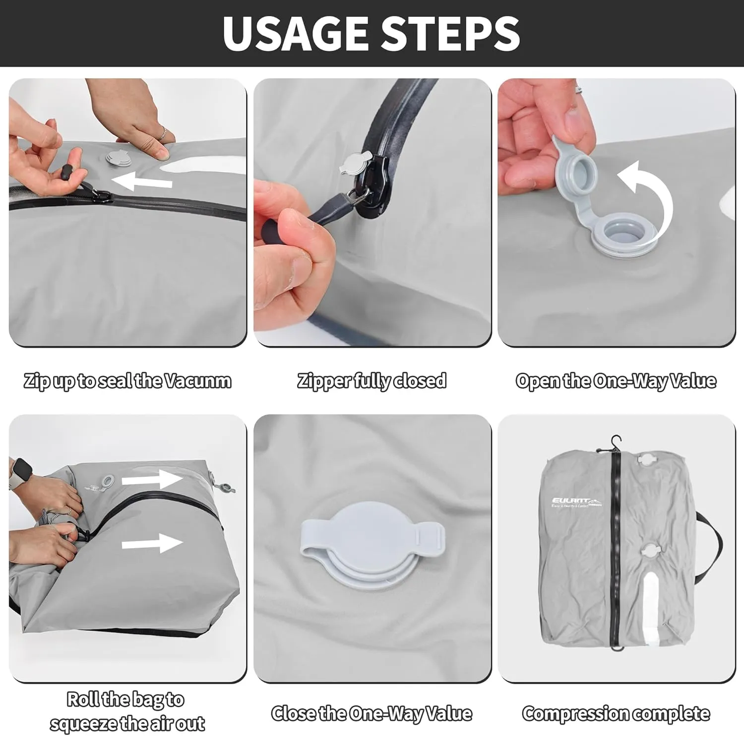 EULANT Reusable Vacuum Bags for Travel,Waterproof Professional IP67 Zipper Reusable Vacuum Compression Bags,Space Saver Bags for Suitcases Backpack(No Pump)