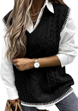 EVALESS Oversized Sweater Vest for Women V Neck Sleeveless Solid Color Loose Pullover Sweater