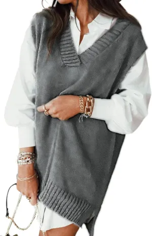 EVALESS Oversized Sweater Vest for Women V Neck Sleeveless Solid Color Loose Pullover Sweater