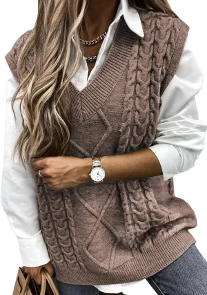 EVALESS Oversized Sweater Vest for Women V Neck Sleeveless Solid Color Loose Pullover Sweater