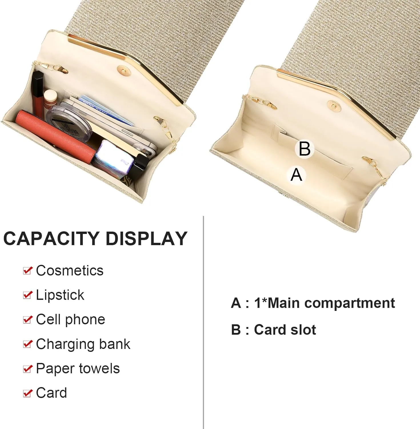 Evening Bag Clutch Purses for Women Ladies Sparkling Party Handbags Crossbody Shoulder Purse Wedding Bags