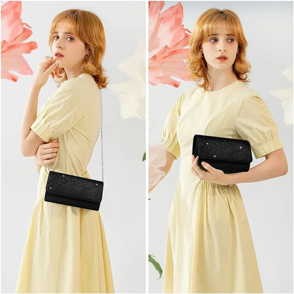 Evening Bag Clutch Purses for Women, Rhinestones Purse, Sparkling Envelope Evening Bag with Detachable Chain