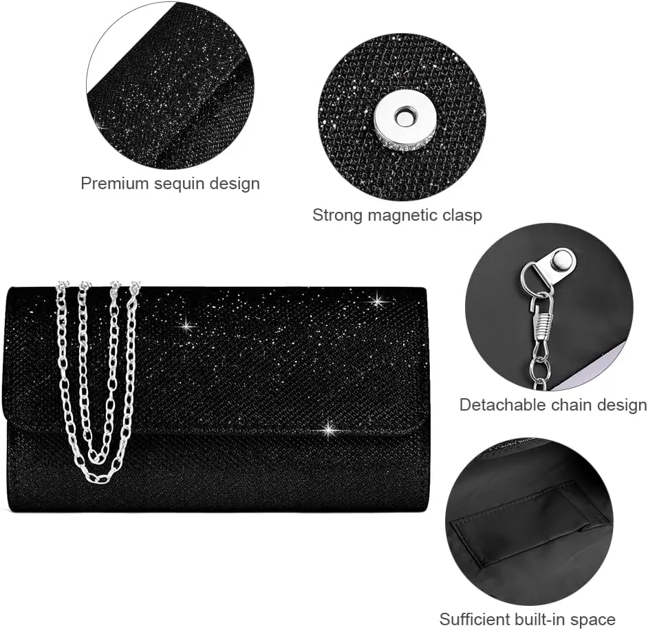 Evening Bag Clutch Purses for Women, Rhinestones Purse, Sparkling Envelope Evening Bag with Detachable Chain