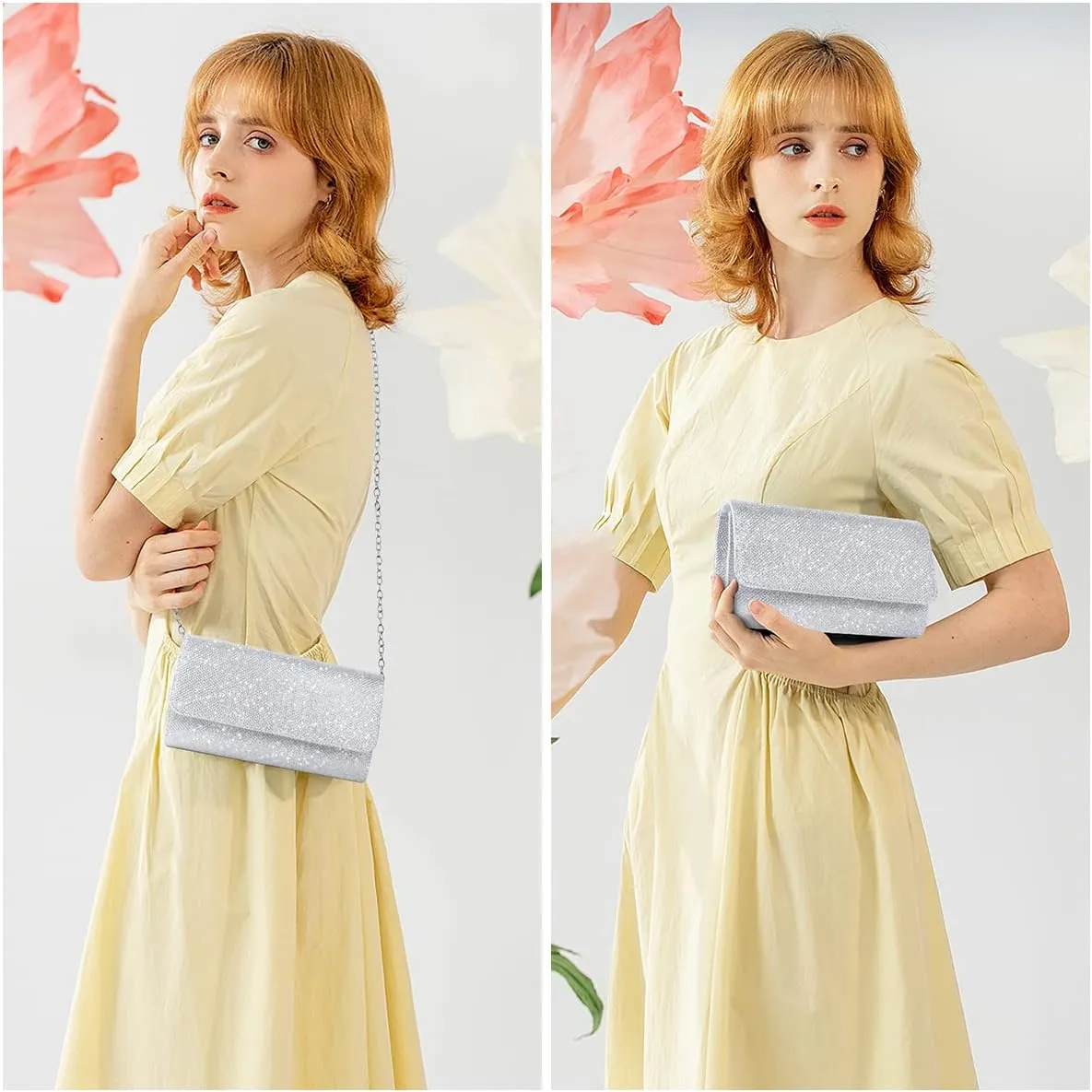 Evening Bag Clutch Purses for Women, Rhinestones Purse, Sparkling Envelope Evening Bag with Detachable Chain