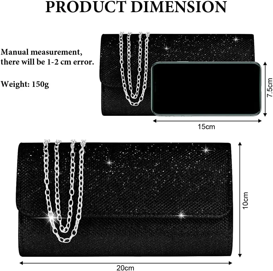 Evening Bag Clutch Purses for Women, Rhinestones Purse, Sparkling Envelope Evening Bag with Detachable Chain
