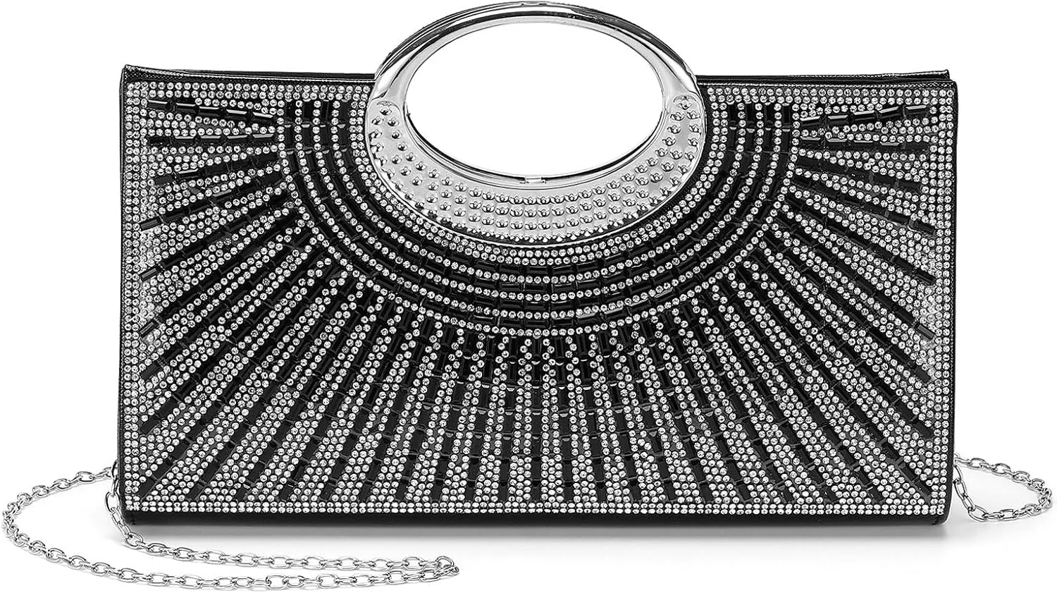 Evening Bags Clutch Purses for Women Formal, Rhinestone Handbags Purse Shoulder Bag with Chain Sparkly for Wedding Guest Party Black