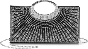 Evening Bags Clutch Purses for Women Formal, Rhinestone Handbags Purse Shoulder Bag with Chain Sparkly for Wedding Guest Party Black