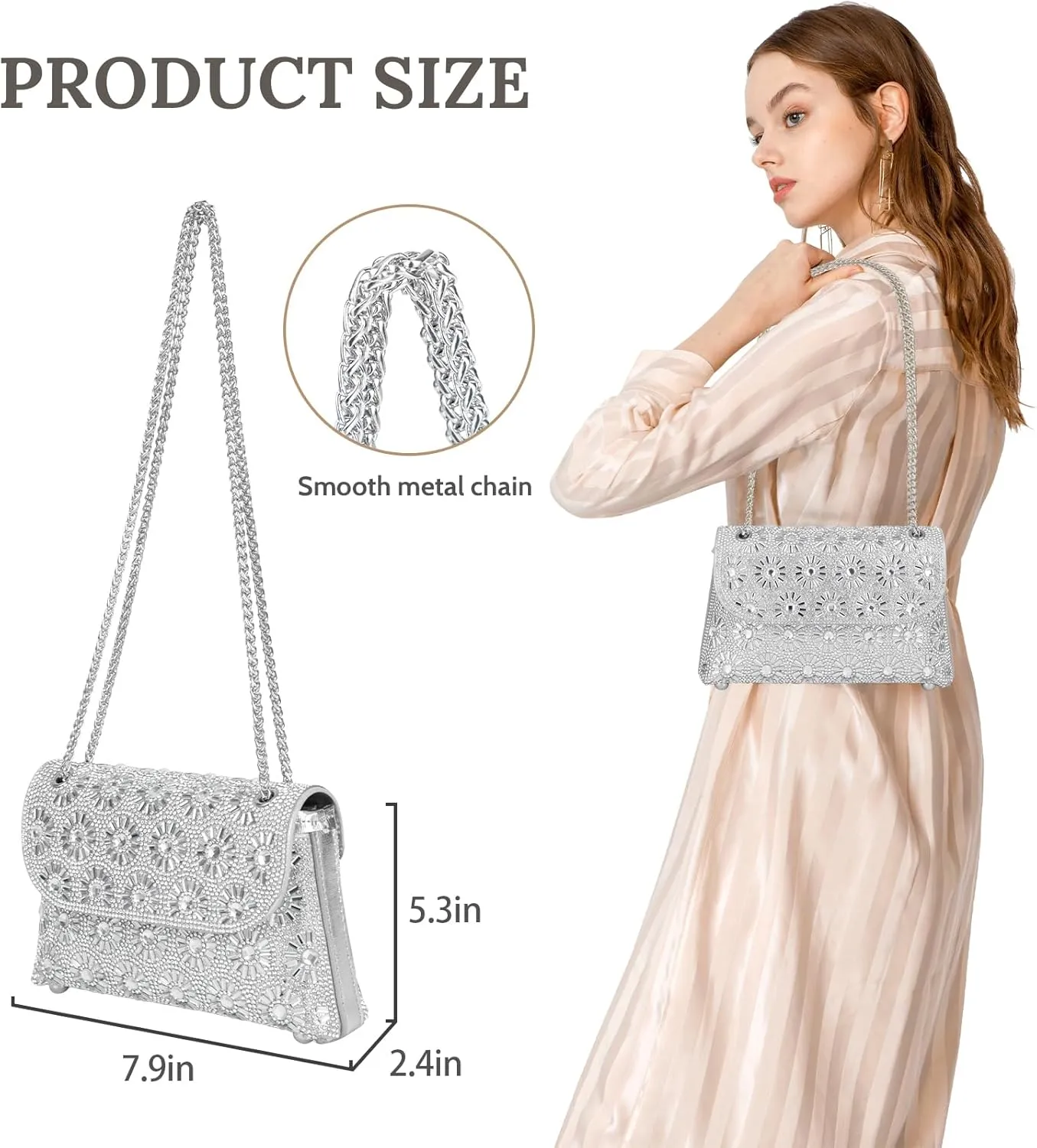 Evening Bling Handbags Crystals Rhinestone Purses，Shoulder Bags Crossbody Bag for Women Clutch Purse with Chain