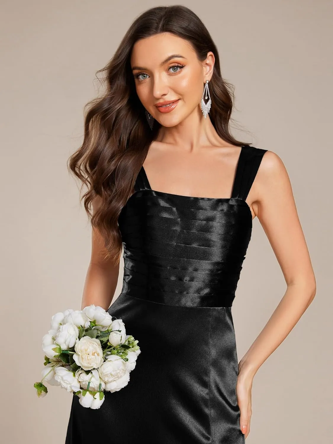 Ever-Pretty Women's Floor Length Split Satin Square Neck A Line Sleeveless Bridesmaid Dress 02330
