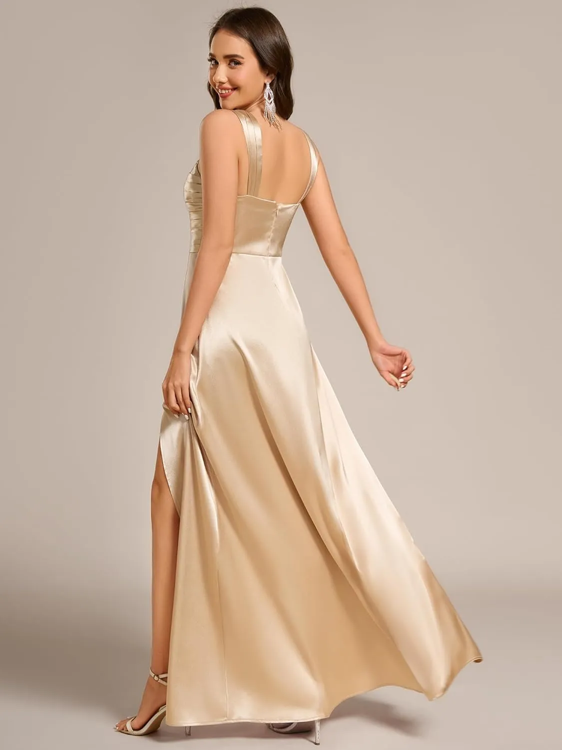 Ever-Pretty Women's Floor Length Split Satin Square Neck A Line Sleeveless Bridesmaid Dress 02330
