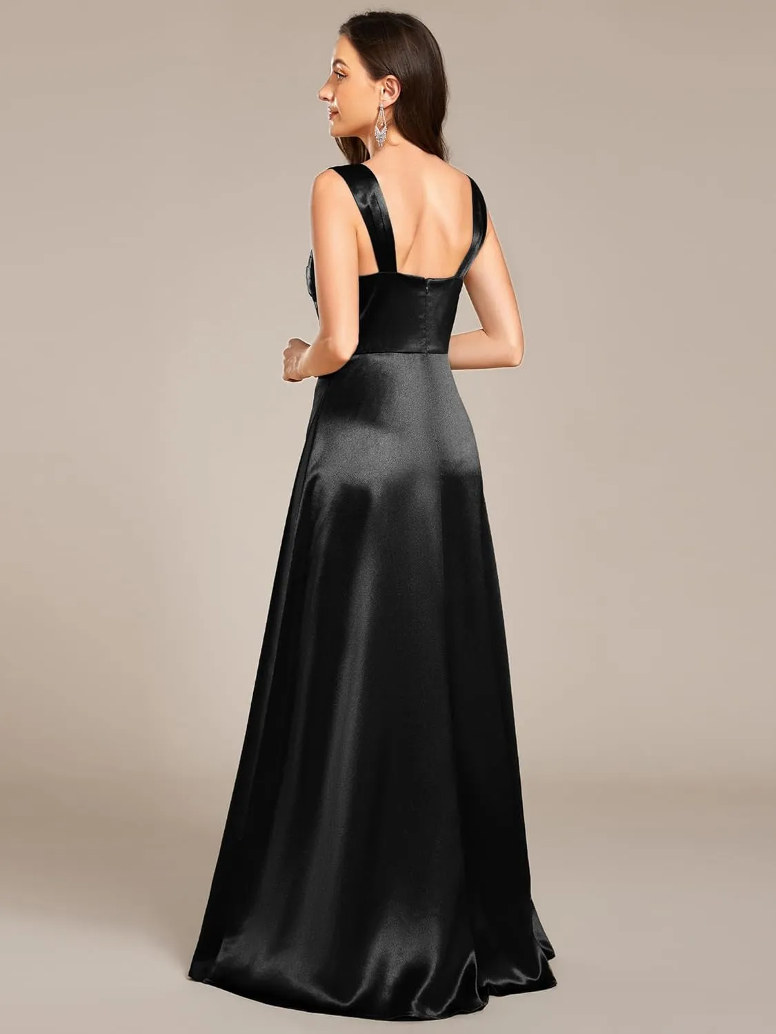 Ever-Pretty Women's Floor Length Split Satin Square Neck A Line Sleeveless Bridesmaid Dress 02330